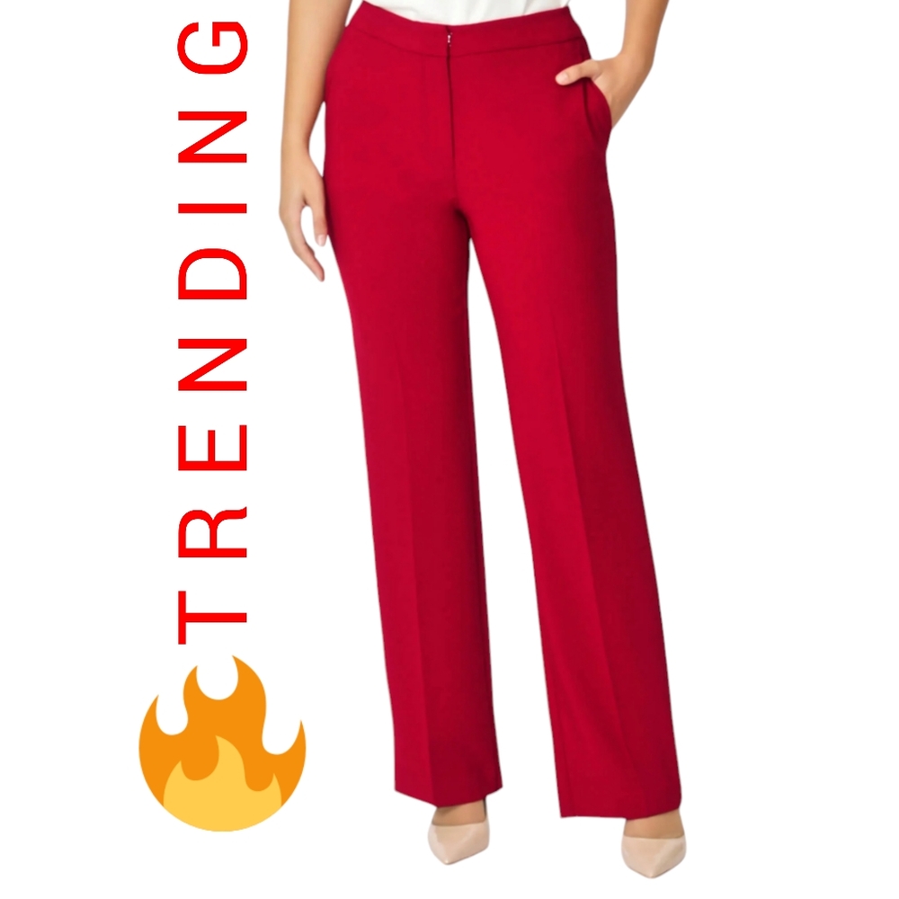 Worthington Red High Rise Wide Leg Trouser Dress Pants 6